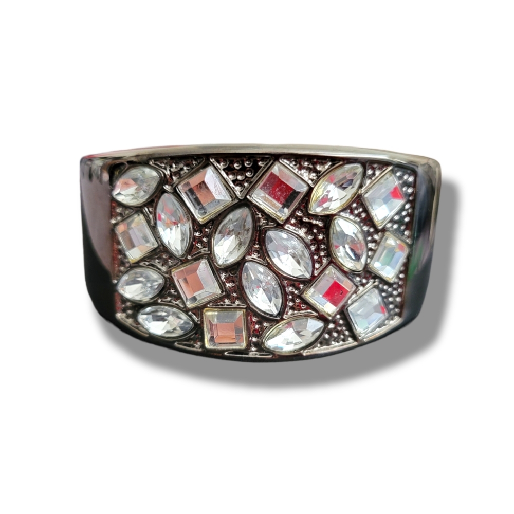 WHBM | Gorgeous Silver Tone Crystal Embellished Hinge Cuff Bracelet